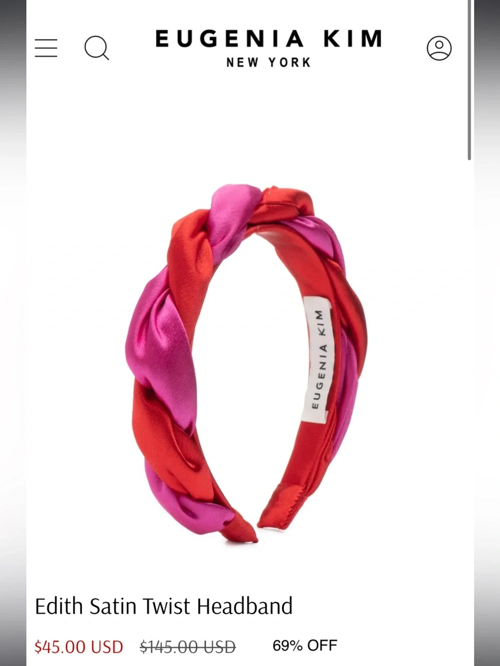 Eugenia Kim | Two-Tone Braided Satin Headband in Red & Pink